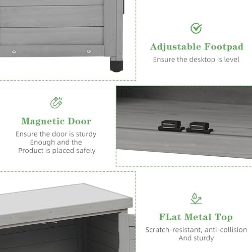 Outdoor Potting Bench with Storage Cabinet and Metal Top, Wood Workstation for Outdoor Patio, Garden (Classic Grey, 31x17x36‘’)