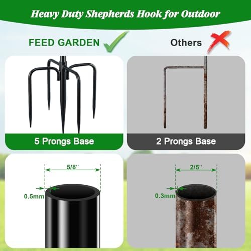 63'' Bird Feeder Pole, 5-Prong Base Shepherds Hook for Outdoor