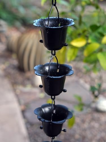 Nutshell Stores Flower Cups Rain Chain - Black - 17 Feet