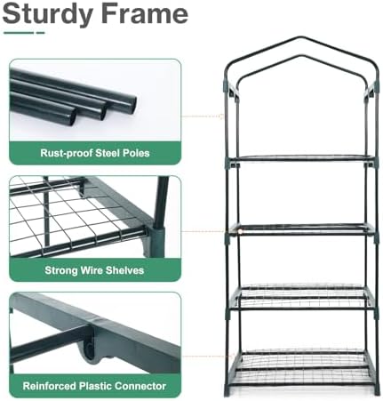 4-Tier Mini Greenhouse for Indoor and Outdoor Plants, 27x19x63 Inch