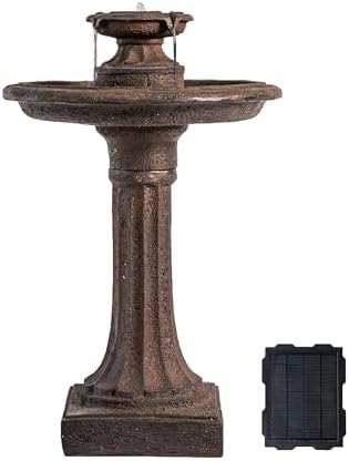 XBrand 28 Inch Solar Powered Outdoor Bird Bath Fountain, Large Brown Resin Water Feature with Solar Panel, Decorative Garden Fountain for Lawn, Patio, Backyard and Outdoor Décor