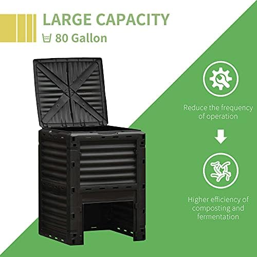 Compost Bin Outdoor 80 Gallon Garden Composter, with 48 Vents and Sliding Doors, Lightweight Outdoor Compost Box for Garden, Kitchen, and Yard Waste, Black
