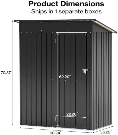 LAUSAINT HOME 5 x 3 FT Outdoor Storage Shed, Galvanized Steel Tool Shed with Lockable Door, Air Vent & Sloped Roof for Backyard, Patio & Garden, Black