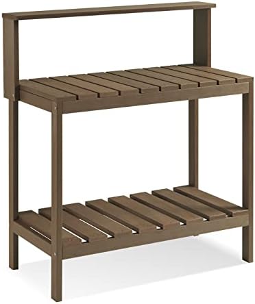 Outdoor Potting Bench, HDPE Patio Potting Table for Porch, Brown