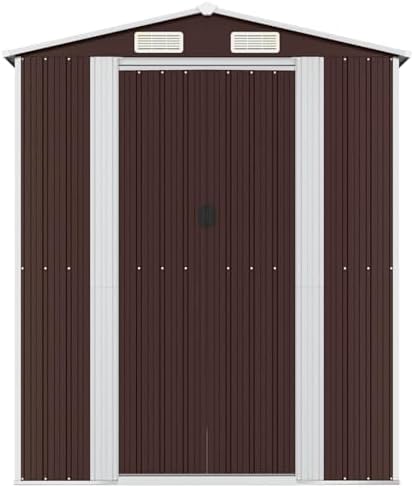 Gecheer Large Galvanized Steel Garden Shed 6.3x14.4x7.3ft, Dark Brown Outdoor Storage House with Sliding Door & Vent for Lawn Mower, Pool Equipment, Tools and Garden Accessories