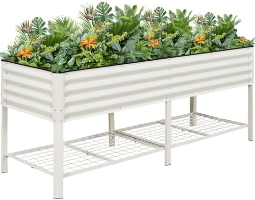 Elevated Raised Garden Bed Kit with Legs, Rack, 2x6ft, White