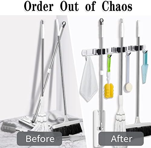 AceMining Broom Holder Wall Mount, 3 Racks 4 Hooks Heavy Duty Mop Organizer