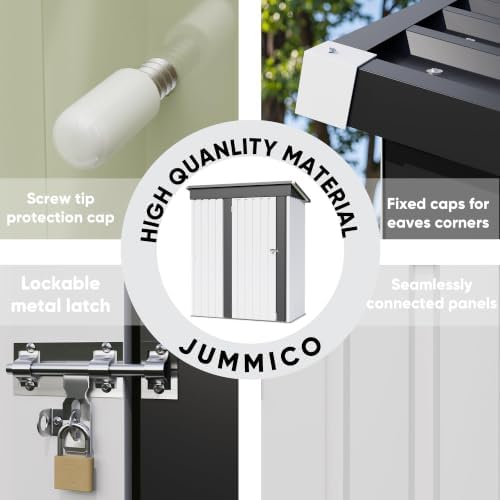 JUMMICO 5x3 FT Outdoor Storage Shed with Lockable Hinged Door, White