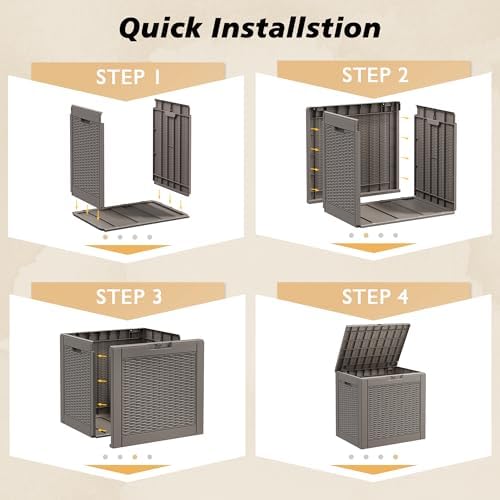 Fancyango 34 Gallon Outdoor Storage Deck Box Waterproof, Rattan Grey