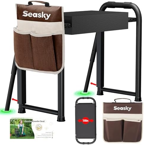 seasky Foldable Garden Kneeler and Seat, Anti-Tipping Gardening Bench Widened Thick Soft Kneeling Pad, Heavy Duty Gardening Stool with Tool Bag,Gardening Gift for Women