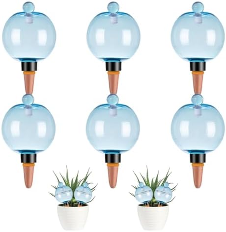 6 Pack Self Watering Globes 17oz Large Plant Watering Globes Top Fill, Self Water Planter Insert Indoor/Outdoor Plastic Water Bulbs Slow Release Terracotta for Plants, Blue