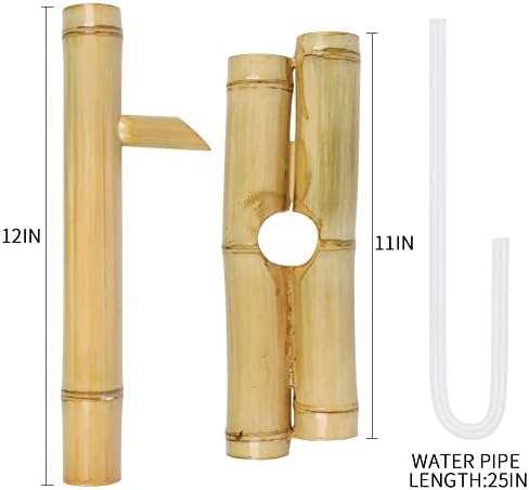 Bamboo Water Fountain Without Pump,Water Fountain Outdoor Indoor,Zen Garden Decor for Desk Patio Yard,12 Inch