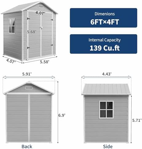 Garvee Outdoor Storage Shed with Floor, Plastic Resin Garden Shed