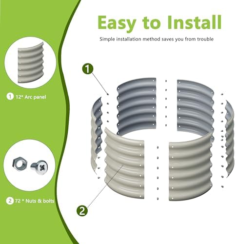 2PCS 2x2x1.5FT Galvanized Raised Garden Bed Kit,Vegetable Boxes-Round Metal Flower Box,Large Planter Raised Beds Outdoor Garden for Planting,Fruit,Herb-White 0.8mm