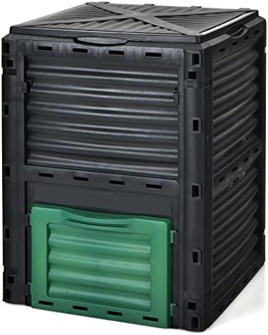 Goplus Compost Bin, 80 Gallon (300 L) Large Outdoor Composting Box w/Top Flip Latch-on Lid, Bottom Exit Door, BPA Free Material, Grass Food Trash Composter Barrel for Garden Yard, Easy Assembly