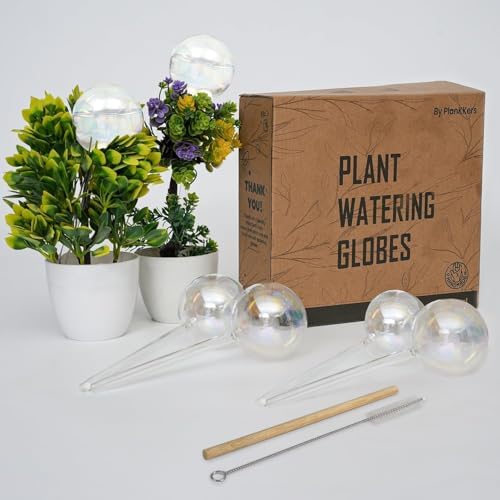 Iridescent Self Watering Globes, Glass Rainbow Plant Watering Globes, Self Watering Planter Insert, Automatic Plant Waterer Indoor (Large-6 Pcs Iridescent, Large)