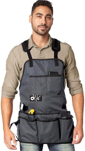 Tool Apron, Magnetic Bits Holder, Cross-Back,18 Pockets, Gray