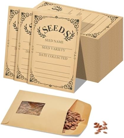 50-Pack Seed Packets Envelopes with Clear Window, 4.72 x 3.15 Inch Small Kraft Paper Seed Bags, Bulk Seed Storage Organizer with Preprinted Collecting Template for Garden Flower Vegetable Seeds Saving