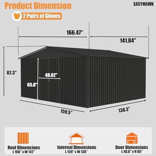 14x12 FT Outdoor Storage Shed, Metal Garden Shed with Lockable Door & Sloped Roof, Large Waterproof Utility Tool Shed for Backyard, Garden, Patio, Lawn, Black