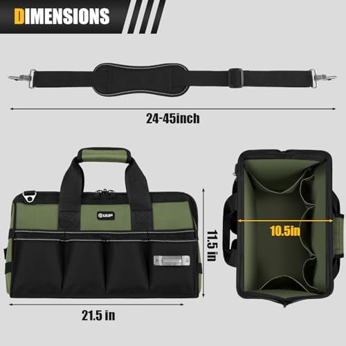 20" Tool Bag Extra Large, HeavyDuty Spacious Tool Box Organizer, Green
