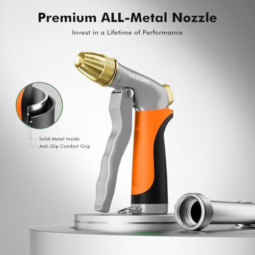 RESTMO Metal Water Hose Nozzle, High Pressure Garden Sprayer, Orange