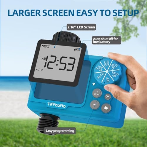 Sprinkler Timer Outdoor, Digital Pogrammable for Garden Hose, Irrigrtion Timer with Rain Delay and Manual Mode