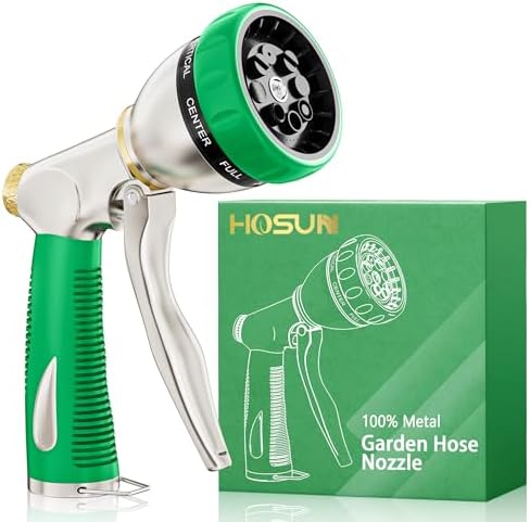 HOSUN 100% Metal Garden Hose Nozzle Sprayer with Ergonomic Handle, Green