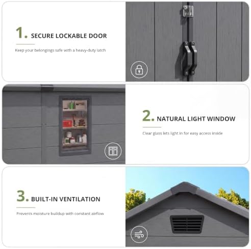 Devoko 6X8 FT Resin Outdoor Storage Shed with Floor, Dark Gray