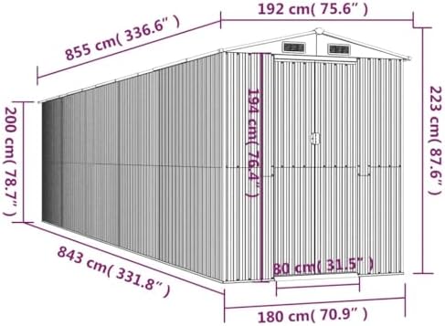 Garden Shed Dark Brown Galvanized Steel Outdoor Storage Shelter 75.6"x336.6"x87.8" Large Capacity Utility House for Backyard Yard Equipment and Gardening Supplies