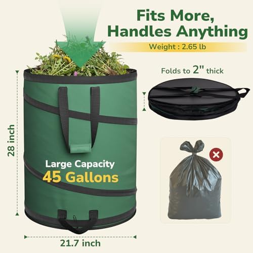 2-Pack Collapsible Trash Can, 45 Gallon Leaf Bags, Durable 600D
