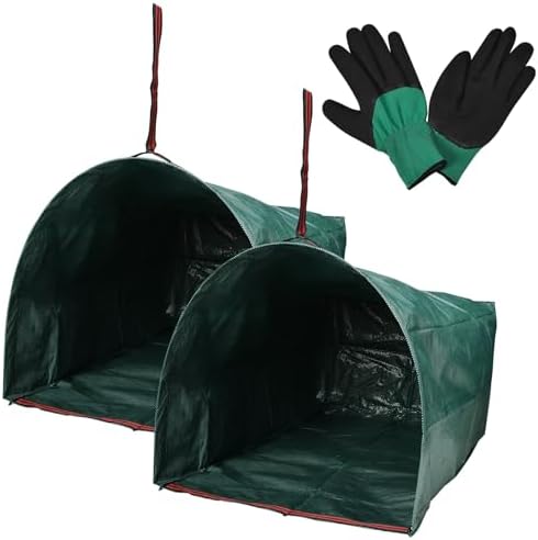 Leaf Collector, Reusable Lawn and Garden Bags 2 Pack 72 Gallon Large Yard Dustpan-Type Garden Bag for Collecting Leaves, Collapsible Trash Can, with Gardening Gloves