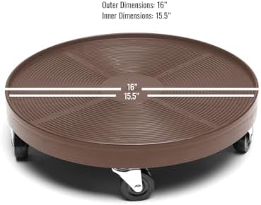 16" Rolling Plant Caddy with Wheels, Heavy Duty Plant Pot Stand with Casters & Locking Wheel, Indoor Outdoor Planter Base for Pots, Round Plant Tray, Espresso, Supports 500 lbs