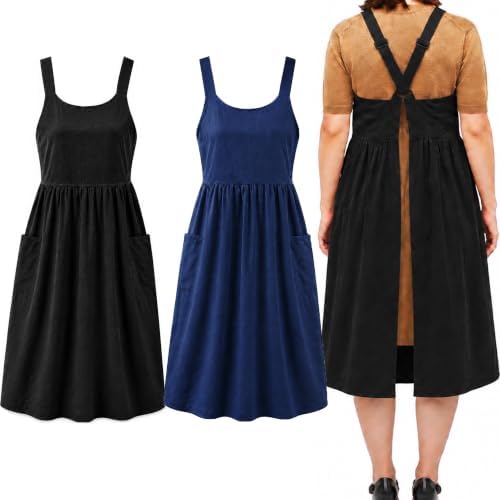 Cotton Linen Apron Cross Back Apron for Women with Pockets Pinafore Dress