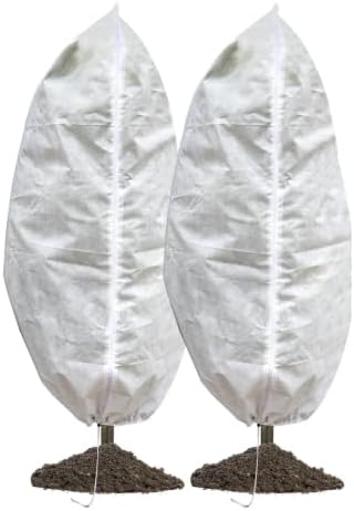 Plant Covers Freeze Protection, 2 Packs 75" W X 90" H Large Frost Blankets 2.47oz/yd² with Zipper Drawstring, Reusable Shrub Jackets Frost Cloth Winter Tree Covers for Outdoor Fruit Tree Potted Plants