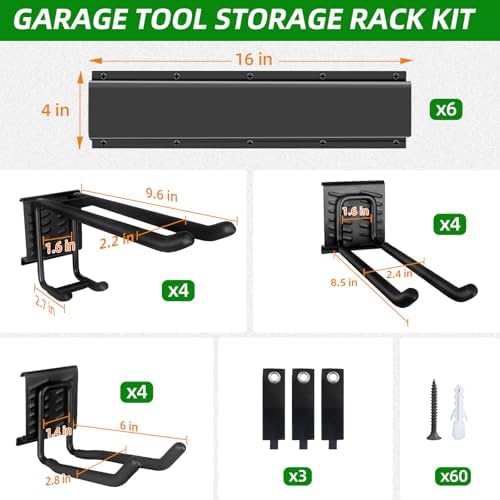 Garage Wall Organizer, 96 in Garden Tool Organizer with 12 Adjustable Hooks