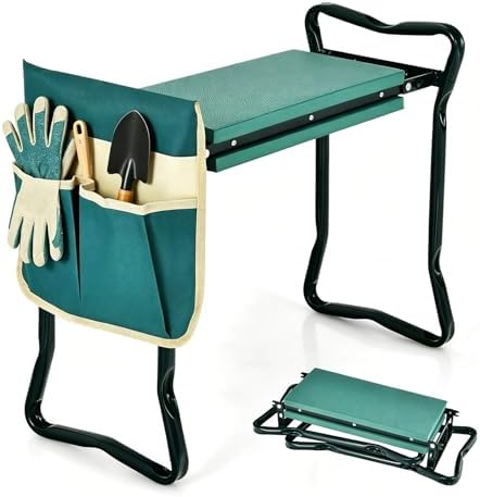 Foldable Garden Kneeler and Seat with Wide Soft Foam Pad, Green
