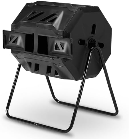 Large Composting Tumbler, Dual Chamber, 42 Gallon, Black