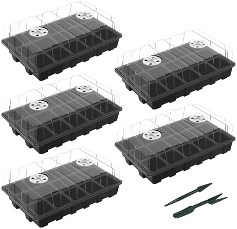 Gardzen 5 Pack Seed Starter Trays with Vented Domes 75 Cell Black