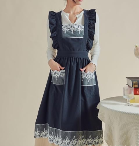 Aoomzoon Vintage Cotton Aprons for Women with Lace Ruffle