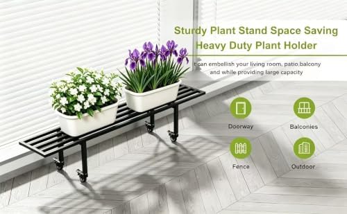 Zhongma One Tier Metal Plant Stand with Wheels L45.67 easy assembly