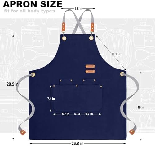 BeLuyi chef apron bib tool apron for man woman cross back straps with 4 pockets for kitchen cooking gardening baking working