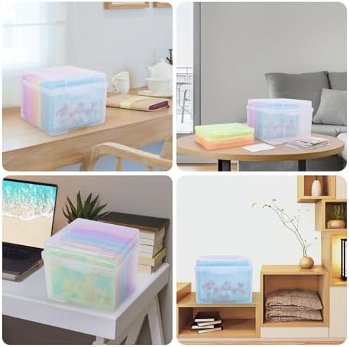 Photo Storage Box 5" x 7", Extra Large Transparent Plastic Photo Organizer Craft Keeper with 6 Colorful Inner Case for Cards, Pictures, Stamps, Stickers, Seeds, Office Supplies