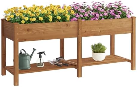 GHWIE Raised Garden Bed with Shelf,Elevated Wooden Planter Box with Legs,Garden Planter for Backyard, Patio, Balcony