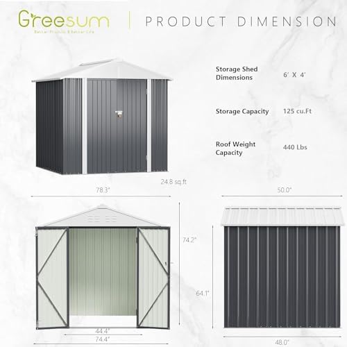 Greesum 6x4FT Outdoor Storage Shed, Gray