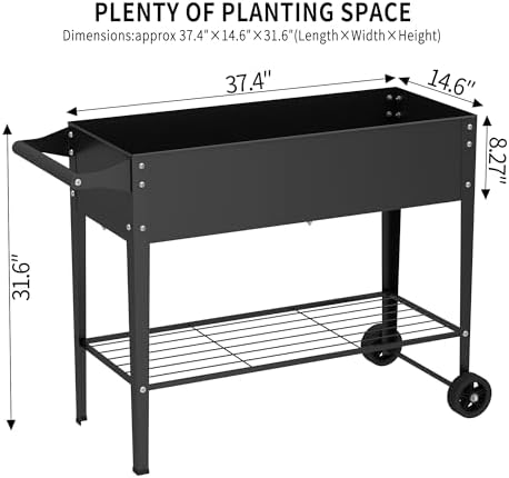 Elevate 2Pcs 32" Tall Raised Garden Bed with Wheel,Planter Box for Backyard,Outdoor Garden, Patio, Balcony, 400lb Capacity,Black