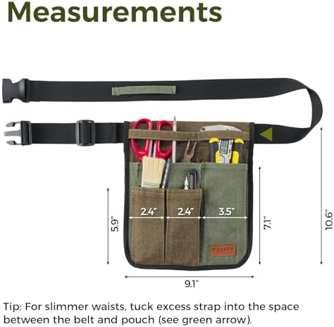 Garden Tool Belt for Women & Men, Slim Denim Garden Apron with 4 Pockets, Lightweight Adjustable Tool Pouch for Gardening, Florist, DIY & Craft, Green