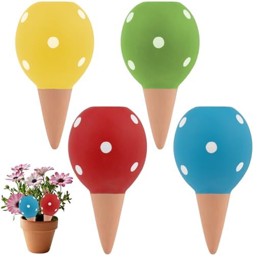 4 Pack Terracotta Watering Spikes, Vacation Self-Watering Planters Devices