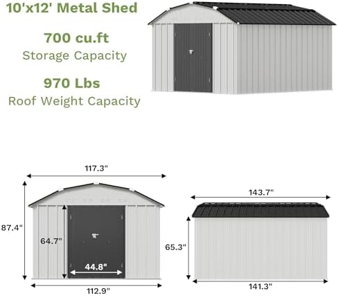 Patiowell 10x12 FT Barn Style Metal Storage Shed