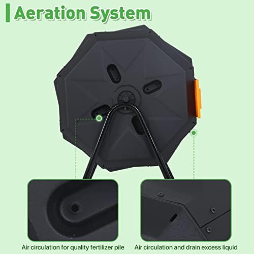 43 Gallon Outdoor Compost Bin Large Tumbling Composter Garden Dual Composting Bins with Dual Chamber Sliding Doors & Aeration System for Garden Patio, All Season Composter, Orange Door