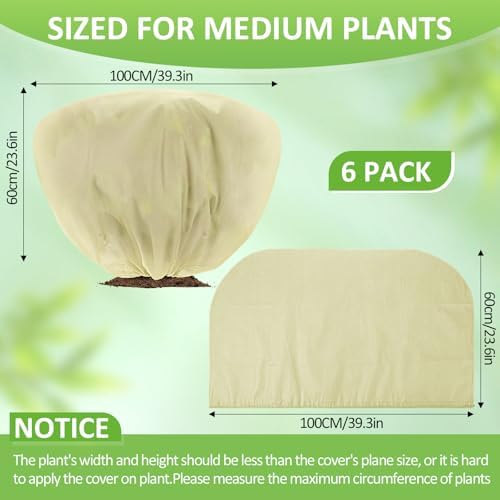 Winter Plant Covers Frost Protection Bags, Beige, 12 Pcs